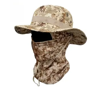Camouflage Round-Edge Outdoor Bucket Hat Set, Drawstring Windproof Design for Travel, Mountaineering, Fishing, and Casual Outdoor Wear