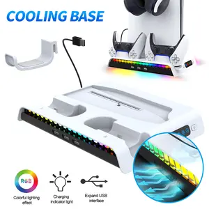 For PS5 Vertical Stand with RGB light Upgrad Cooling Fan For PS5 Console with Dual Controller Charging Dock For PS5 Accessories