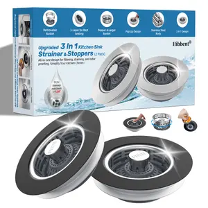 Hibbent Upgraded 3 in 1 Kitchen Sink Drain Strainer, Stainless Steel Pop Up Sink Stopper, Larger Anti-Clogging Basket, 3-Layer Seal, Detachable Drain Plug for US Standard 3-1/2" Drain, Brushed Nickel