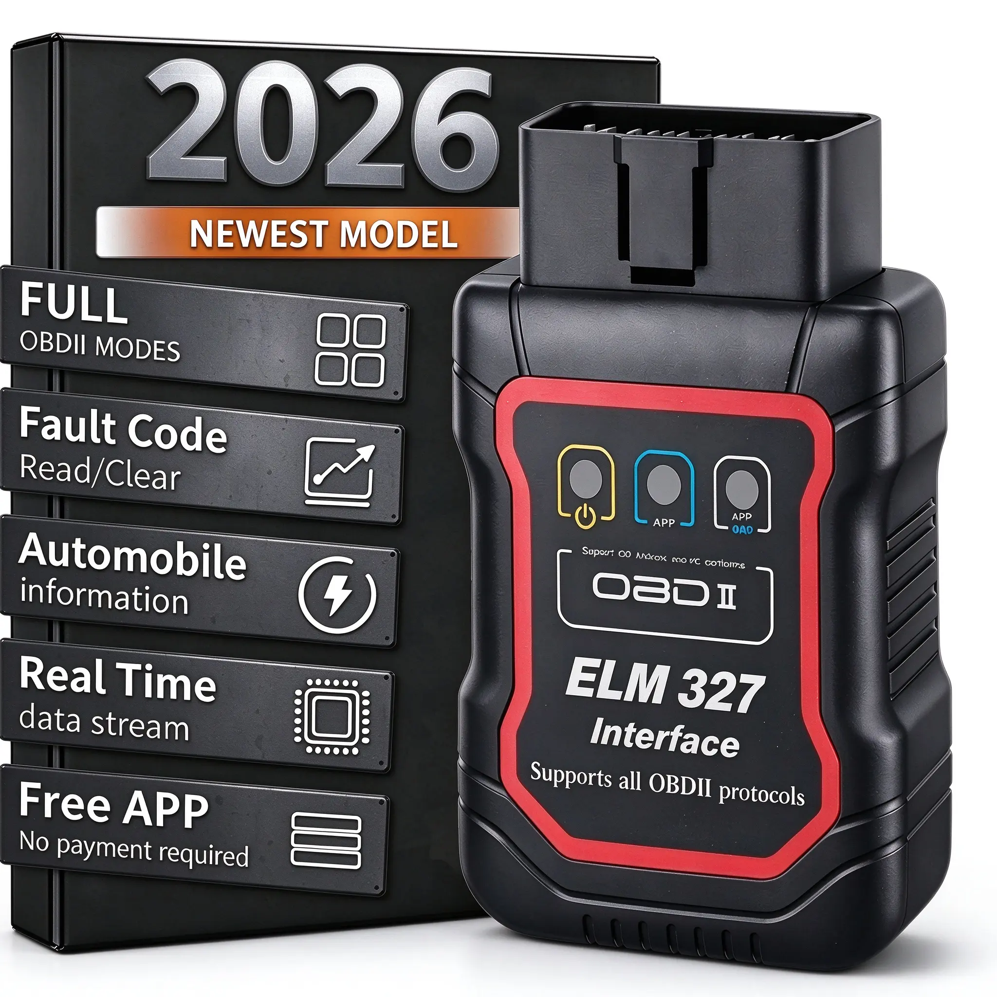 SHIELDIX ELM327 Red Mini Wireless OBD2 Scanner - Bluetooth Car Diagnostic Tool, Wireless OBD-II Engine System Diagnostic Tools for Android & iOS, Engine Code Reader, Real-Time Data Monitor, Emissions Readiness Check, Compatible with Most OBD-II Vehicles