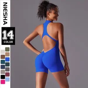 Skinny high-intensity sports beauty back peach hip yoga onesie zipper nude tight onesie fitness suit