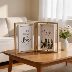 Rotating Wooden Picture Frame for 4 Photos – Foldable Hanging & Tabletop Collage Photo Frame for Family Pictures, Home Decor
