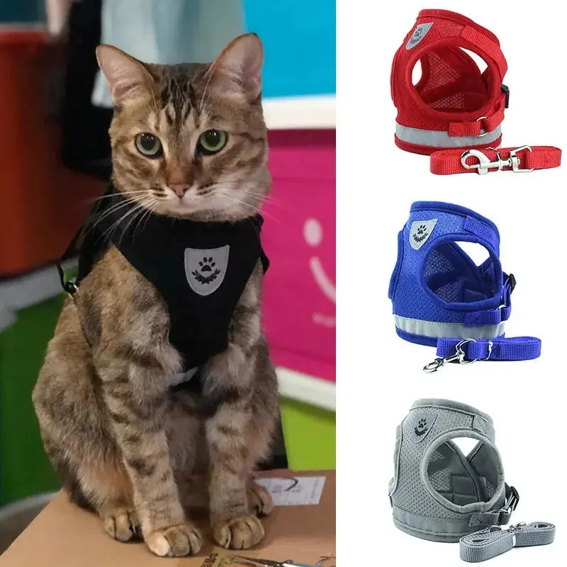 Nylon Mesh Cat Harness Reflective Pet Harness and Leash Sets Cats Products for Pets Mascotas Accesorios para gato katten Chain