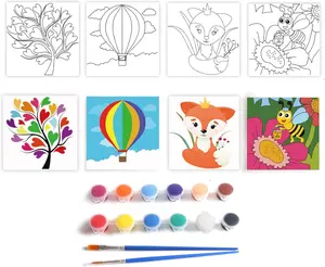 Acrylic Paint Set for Kids - 4 Pre-Stenciled Painting Canvas Panels 8X 8inch, Valentines Day for Kids Gifts Classroom Gifts Exchange Toddler Valentine Coloring Book for Girls Boys