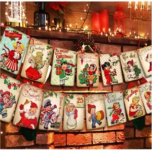 Vintage Christmas Decorations Christmas Party Banner - Christmas Decor Retro Xmas Banner Santa Claus Candy Cane Garland Indoor Outdoor,Christmas Party Favors/Sign/Photo Prop