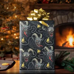 Gothic Krampus Christmas Wrapping Paper, Dark Fantasy Gift Wrap Inspired by European Folklore and Yule Traditions