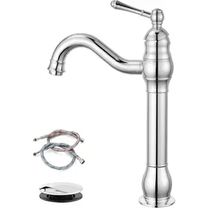 Single Handle Vessel Sink Faucet 360? Swivel Bathroom Faucet One Hole Farmhouse Lavatory Vanity Faucet Bowl Sink Mixer Tap with Pop Up Drain, Polish Chrome