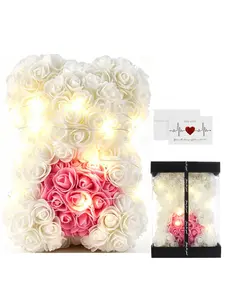 Valentine's Day Halloween Christmas Anniversary Gift, Romantic High-End Rose Bear Set, Handmade Artificial Flower Bouquet