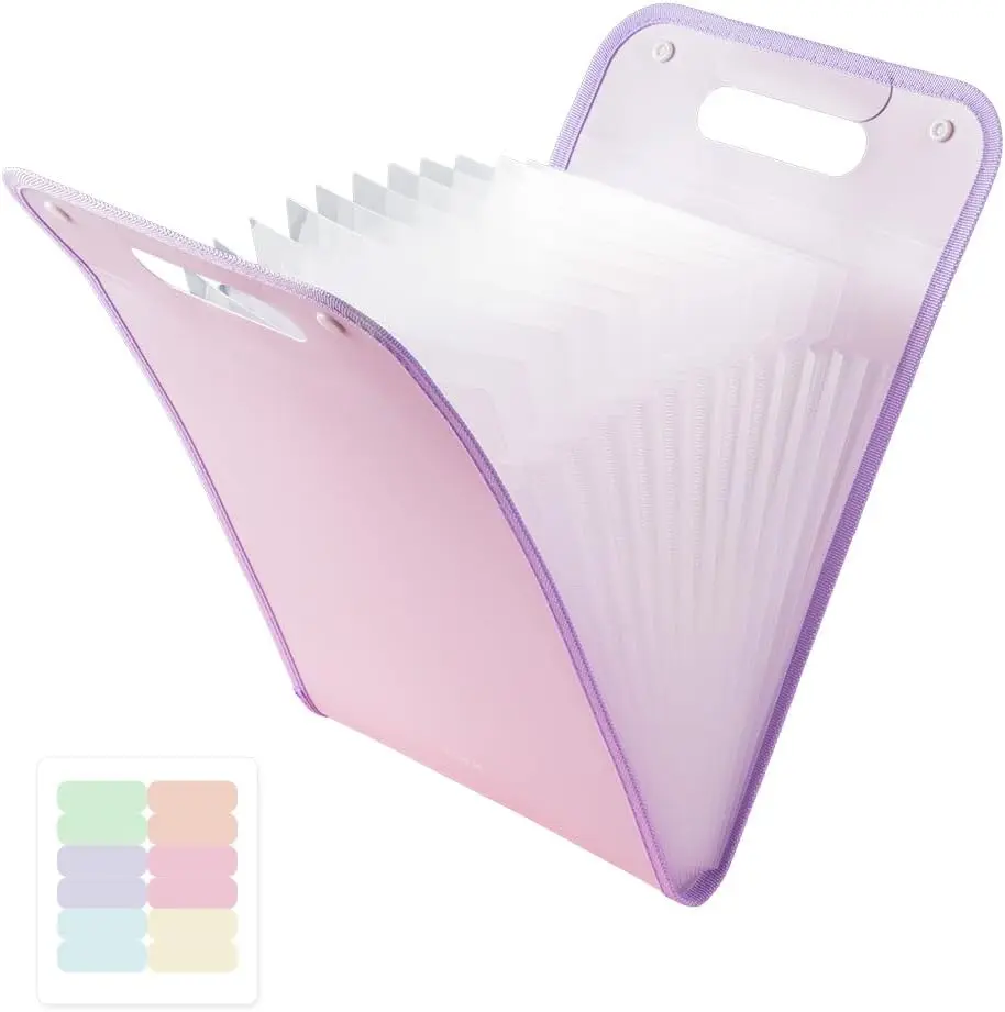13-Pocket Accordion Expanding File Folder with Labels, Portable Waterproof Organizer for A4/Letter-Size Paper, Office Stationery for School Bags & Office Supplies