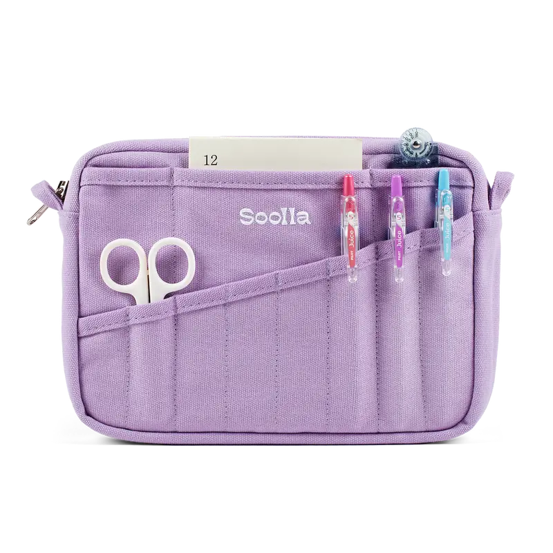 Soolla® Studio Pouch, Lilac Love – 20-Pocket A5 Stationery & Art Tool Organizer with YKK Zipper