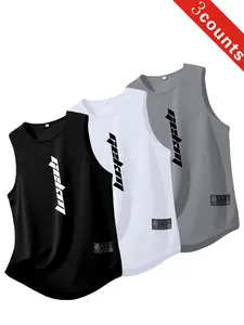 Men's Breathable Polyester Sports Vest Set, Geometric Pattern, Loose-Fitting Sleeveless Top, Summer Gym Running Casual Wear