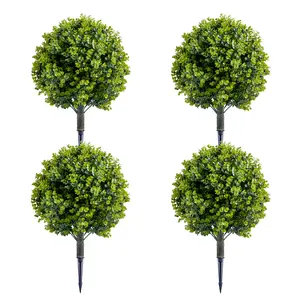 Artificial Topiary Ball Tree with Metal Ground Spike, Fake Artificial Topiary Tree for Garden Decor, Easy to Install, Plant, Leaf