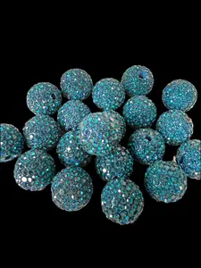 R35- (10PCS) 16mm Teal Pave-rhinestones with Polymer Clay Core Beads for DIY