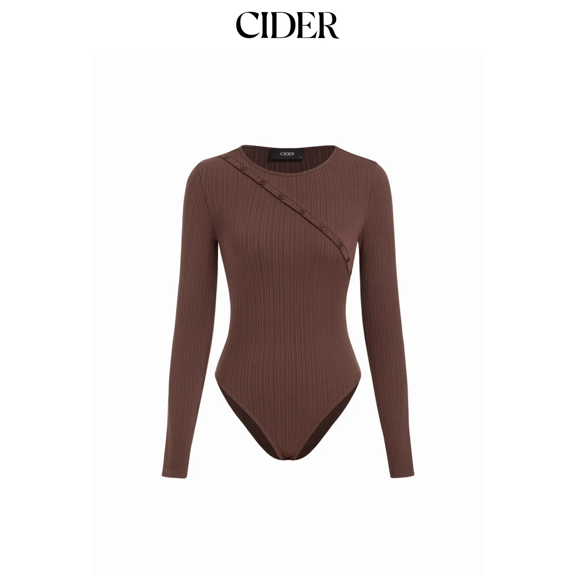 Cider Textured Round Neckline Button Bodysuit