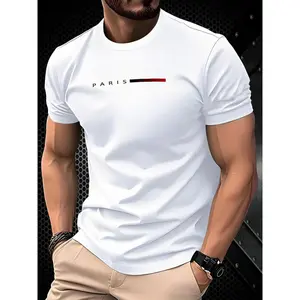 Men's Paris Graphic T-Shirt - Stylish White Crew Neck Short Sleeve Tee with Red Accent & Logo, Soft Polyester Fabric, Machine Washable, All-Season Casual Wear grandma's favorite shirt trendy t-shirt pathfinder uniform urban apparel comfy california outfit