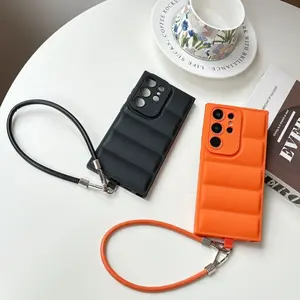 2-Piece Set: Minimalist Solid Color Puffer Phone Case with Leather Lanyard, Full Shockproof, Soft & Comfortable, High-Value & Versatile Protective Cover. Compatible with Samsung A56/A55/A36/A26/A17/A07 and other models.