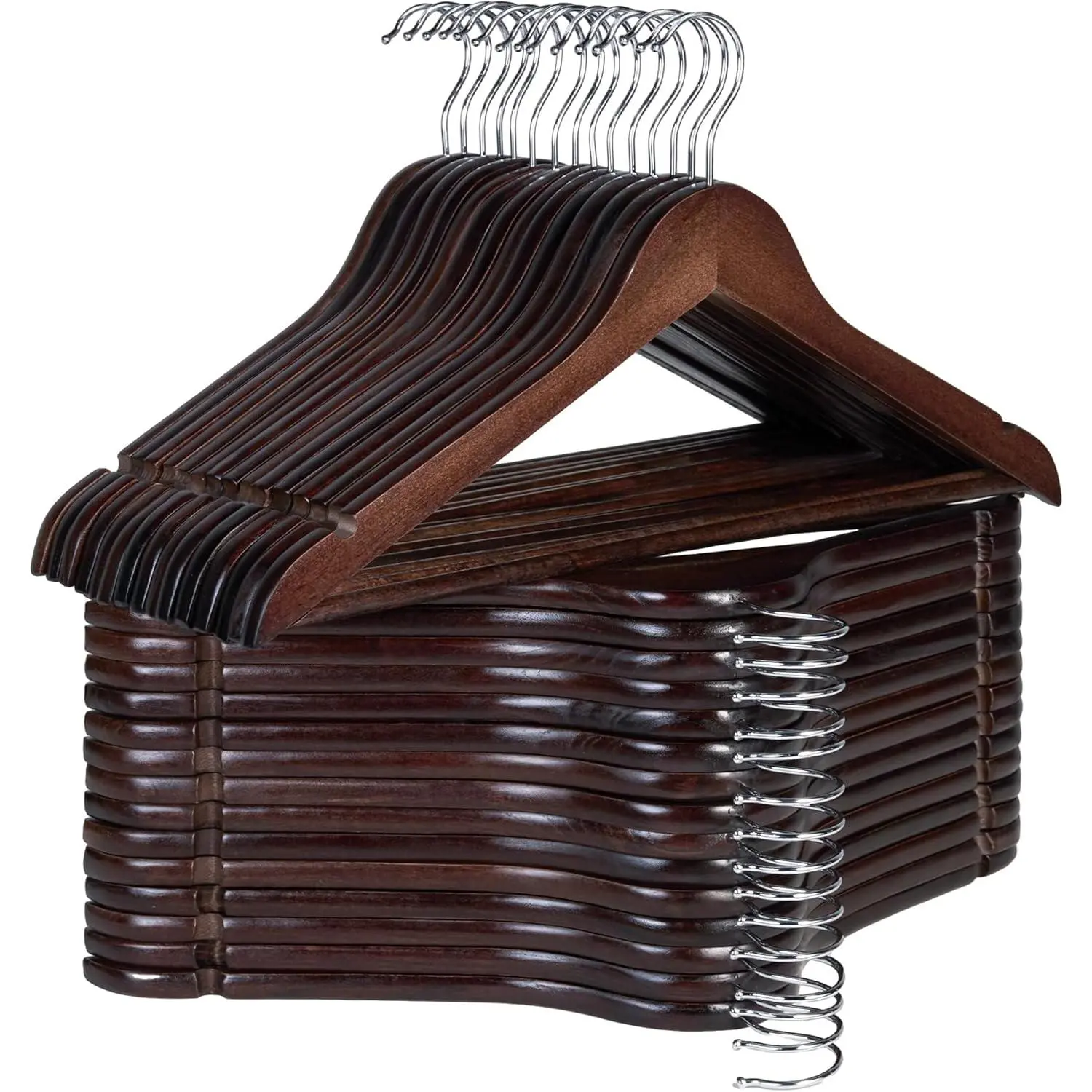 Wooden Hangers 30 Pack,  Coat Hanger for Coats, Shirts, Jackets, Pants, Suits, Walnut Color