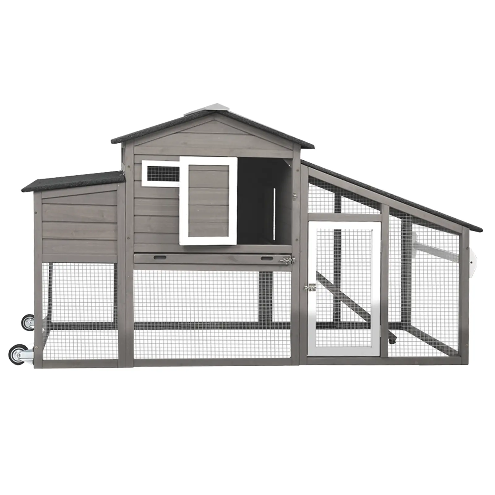 Petscosset Large Solid Wood Chicken Coop with Wheels, 2 Nesting Boxes, Easy Cleaning, Nesting Safe, Weather-Proof Outdoor Hen House for 2-4 Chickens
