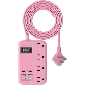 6 USB(2 USB C)  Extension Cord- 5Ft  Travel Power Strip with 24W USB  Station and 4 Outlets,  Desk Accessories with Surge Protector for Cute Kawaii  Gifts College Dorm Desk