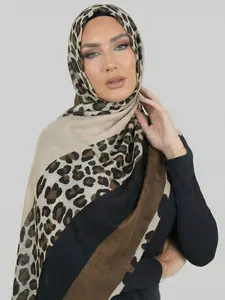 Women's Fashion Solid Color Cotton Linen Leopard Print Scarf Hijab Islamic Soft Headscarf Multi-Functional Sun Protection Wrap