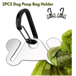 2PCS Dog Poop Bag Holder for Leash, Hands Free Pet Waste Bag Carrier with Metal Clip, Portable Dog Poop Bag Dispenser Holder for Walking, Hiking & Outdoor Pet Accessories