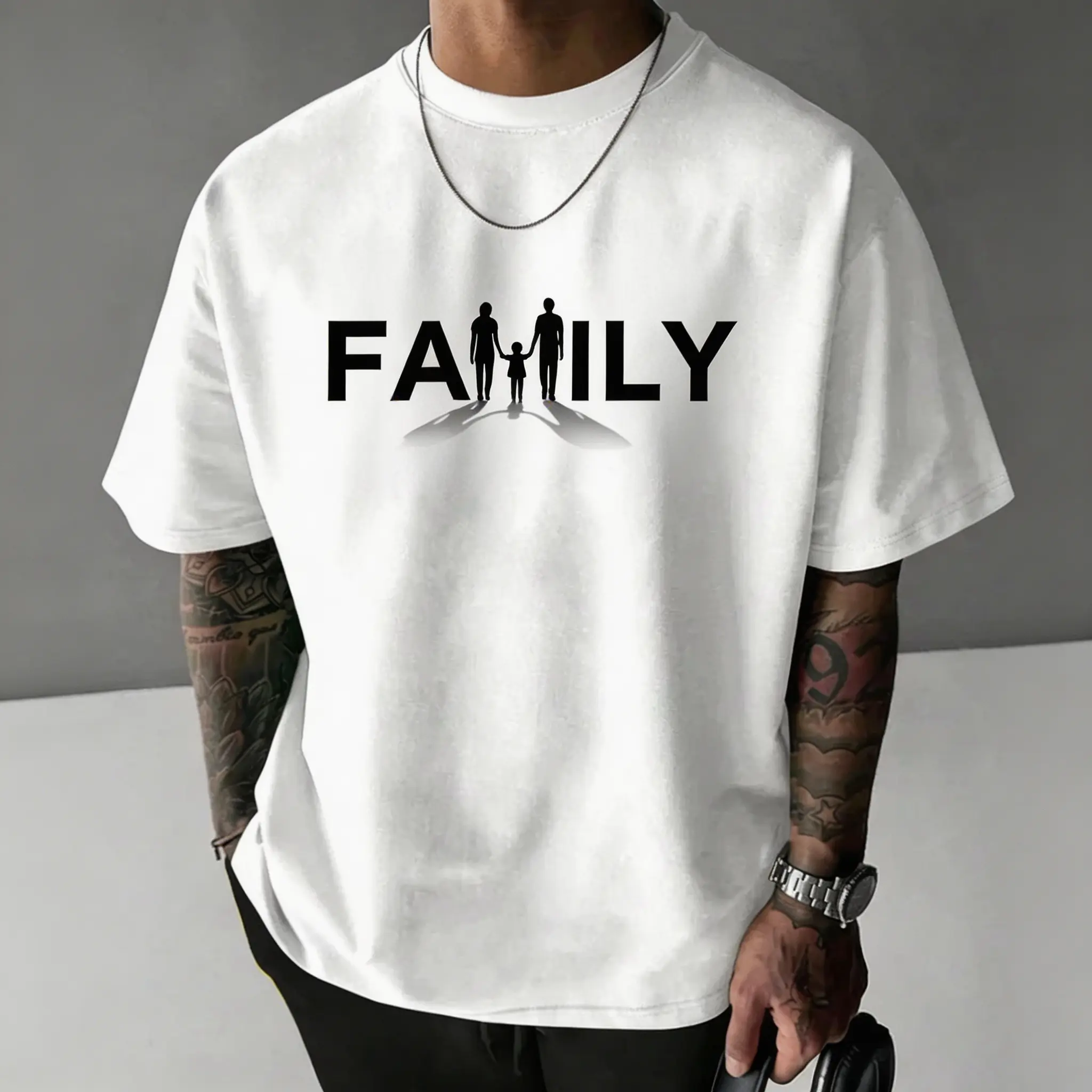 FAMILY Silhouette matching family graphic T-shirt for parents and kids, crew neck, short sleeves, cotton shirts for men and women, couple/family outfit, casual basic tees, black/white, two sizes, unisex everyday top