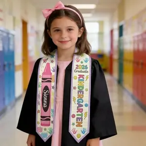 Kid Pencil Graduation Stole, Custom Name Crayon Pre K Grad Sash, Kindergarten Class Of 2026 Boy Girl, Personalized Graduation Gift for Son