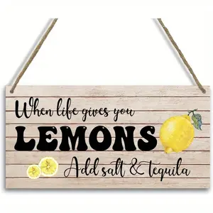 Lemon Kitchen Decor Wooden Hanging Plaque, Home Decoration for Dining Room, Bookshelf, Living Room, Bedroom, 11.8x5.9 Inches