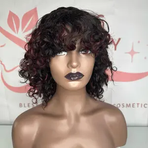 SDD Human Wig - 14 Inches Machine Sewn Fringe Wig in Color 1b/99j