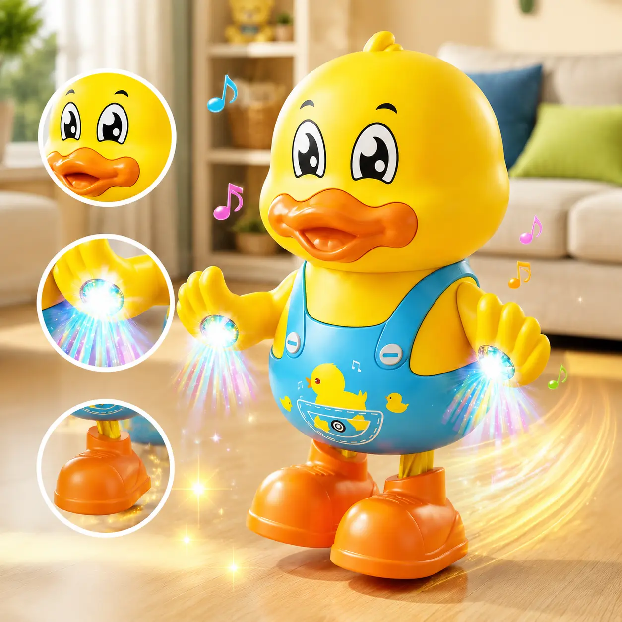 Electric Dancing Duck Toy with Lights & Music – Bump & Go Interactive Walking Duck with Moving Arms | Fun Educational Musical Toy for Toddlers & Kids Age 3+