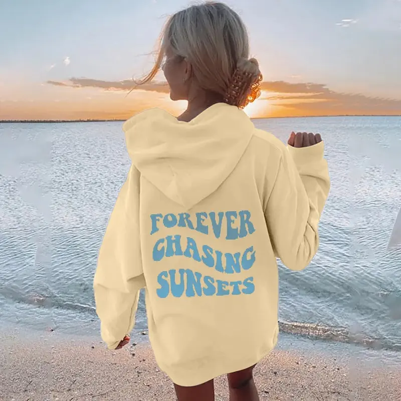 Forever Chasing Sunsets Preppy Aesthetic Yellow Hoodie
