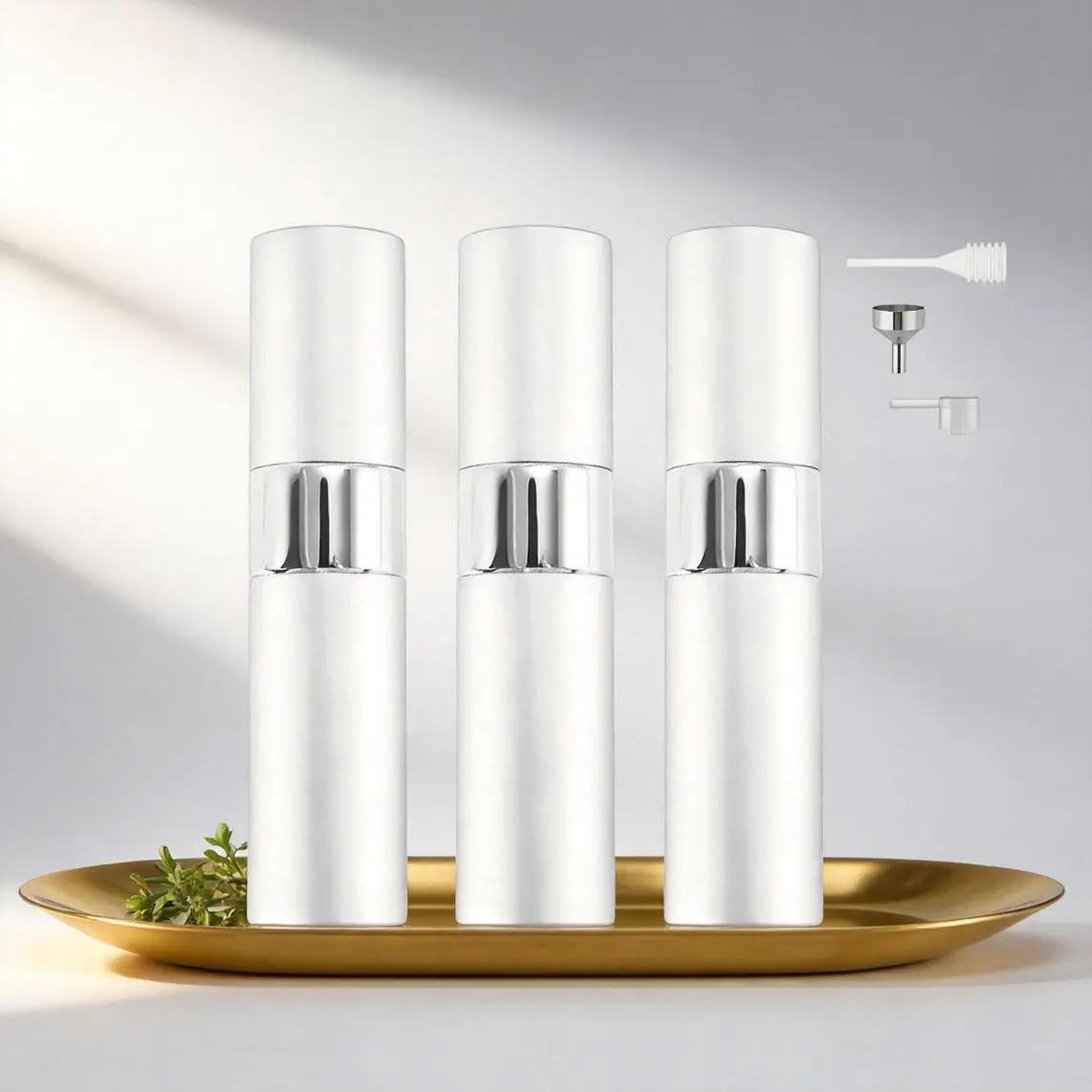 3PCS 8ml Adjustable Rotating Aluminium Glam Perfume Refill Containers, Glass-Inner Empty Press Spray Storage Bottles for Travel & Home Supplies,summerwins Canister Organiser