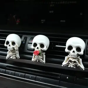 3pcs Cute Skull Resin Statues, Car Interior Decor, Aromatherapy Diffuser, Vent Decoration, Car Fragrance Set, All-Season Car Accessories, Halloween Christmas Party