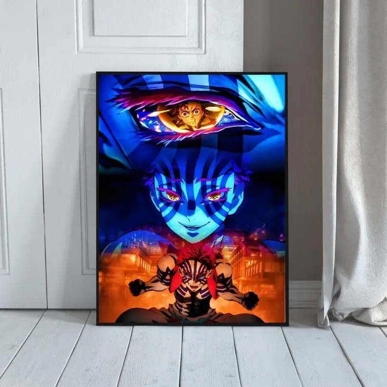 Demon Slayer Akaza vs Tanjiro Artistic Graphic Wall Poster - Kimetsu no Yaiba Anime Edit Matte Paper Printing, Wall Decor for Kid Room Balcony Restaurants, Japanese Manga Home Decor Supply, Wardrobe