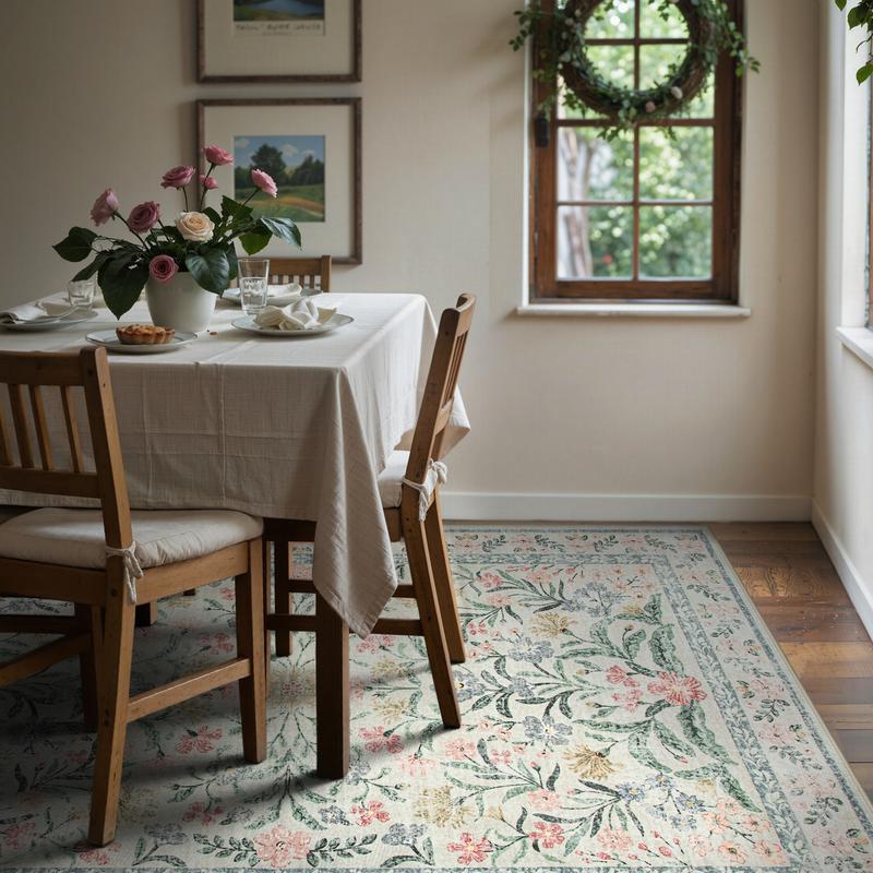 Lahome Flower Washable Area Rugs, Non-Slip Soft Rug for Dining Room, Living Room, Bedroom and Kitchen, Spring Rugs for Decor