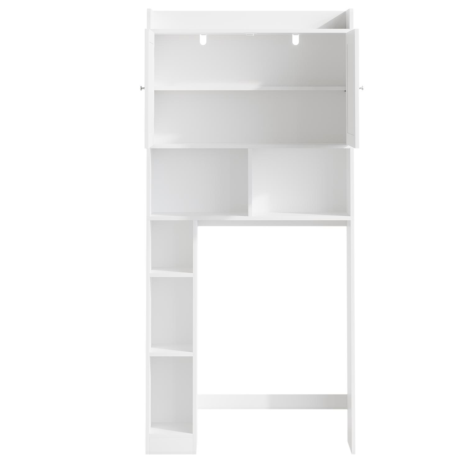 Over-The-Toilet Storage Cabinet with Adjustable Shelf, Bathroom Space Saver with Double Doors and Open Shelves, Freestanding Toilet Organizer Rack for Bathroom Storage – White