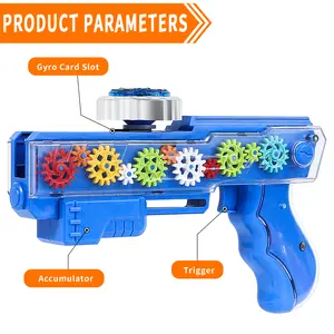Spinning Top Launcher Gun Battle Set with Gyros & Battle Plate, One-Click Gear-Powered Toy for Kids Ages 6+