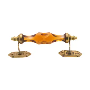 Antique Style Amber Crystal and Brass Pull Handle - 5 Inch & 6.5 Inch