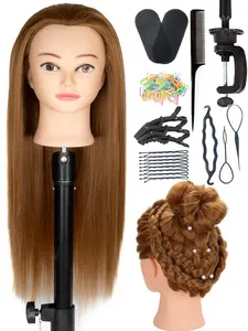 Mannequin Head with Hair 26", Ideal for Makeup, Braiding, Hairdressing, Styling Practice, Cutting Training, Includes Clamp Holder