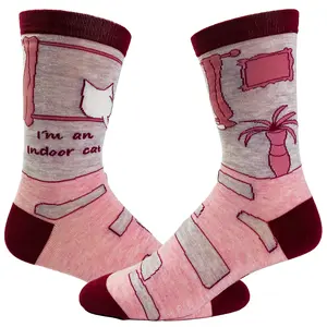Women's I'm An Indoor Cat Socks Funny Pet Kitty Cat Introvert Novelty Graphic Footwear Funny Graphic Socks Comfortable Fitted Spandex Cotton