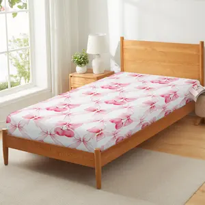 Pink Bowknot Kids Princess Fitted Sheet Full Size,Bow Cherry Tropical Fruits Patchwork Bedding Set,Girls Women Room Decor,Bow-tie Romantic Bed Cover,Girlish Cute Bed Sheet,2 Pillowcases