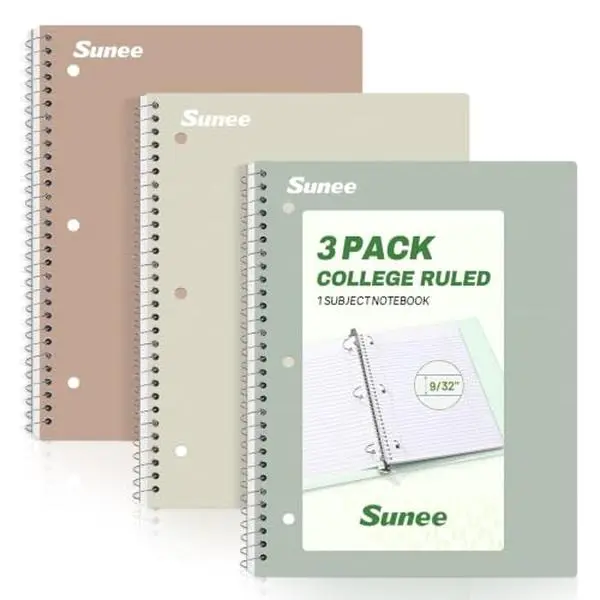 SUNEE Spiral Notebooks, 3 Pack, 1-Subject, College Ruled Paper, 8" x 10-1/2", 70 Sheets per Notebook, Assorted Aesthetic Colors Spiral Notebooks for School