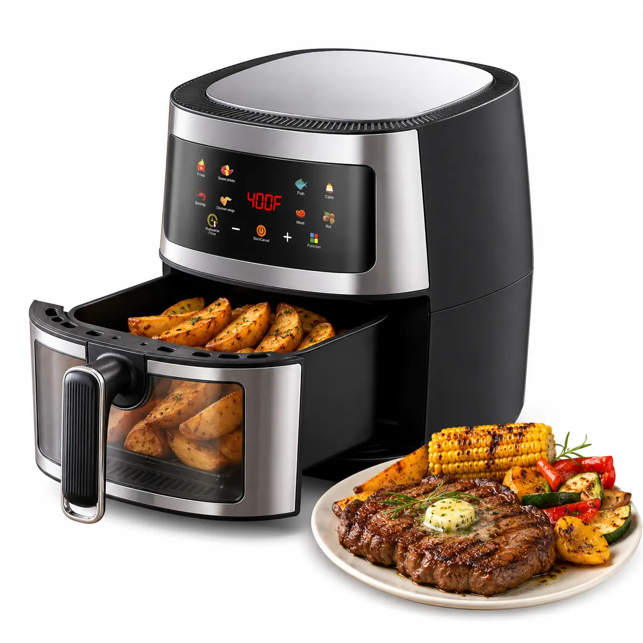 Air Fryer, FryForce360º,Digital Display with 8 Presets,Easy View Window & Interior Light, 5 QT Pro XL Capacity