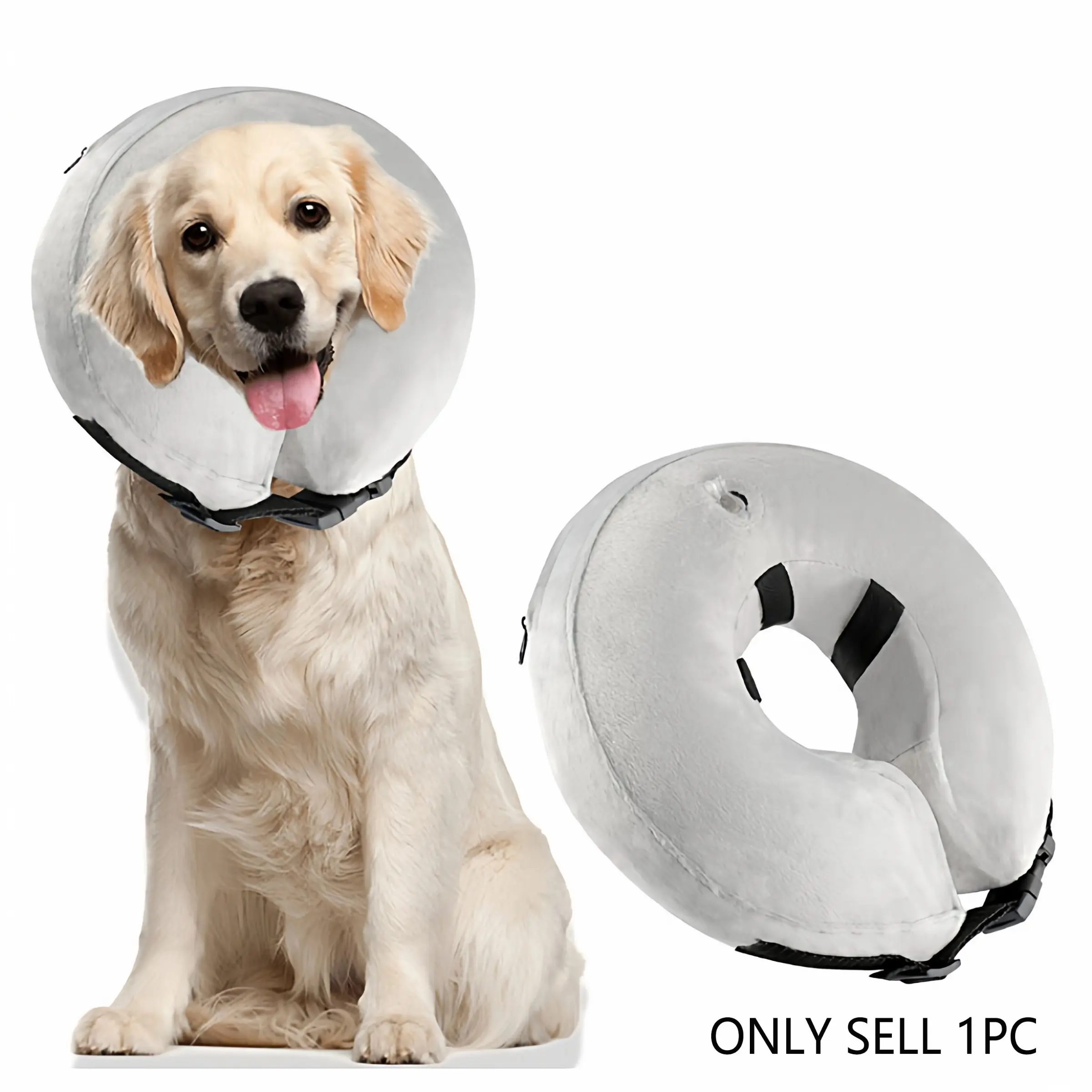 Inflatable Soft Adjustable Pet Recovery Collar, Lightweight Breathable Anti-Bite Cone, Ideal for Dogs and Cats After Surgery, Comfortable and Safe Design