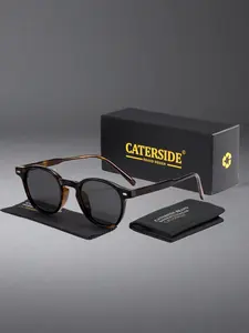 Vintage Round Frame Sunglasses with Tr Elastic Material, Unisex Design for Concerts Beach Weddings Weekend Markets Daily Commute