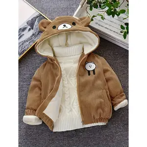 Winter Bear Hooded Jacket for Boys Girls 0-3 Years Cute Cartoon Bear Face Paw Print Design Warm Long Sleeve Coat with Pockets Loose Fit Unisex Baby Toddler Winter Coat for Outdoor Play Cold Weather