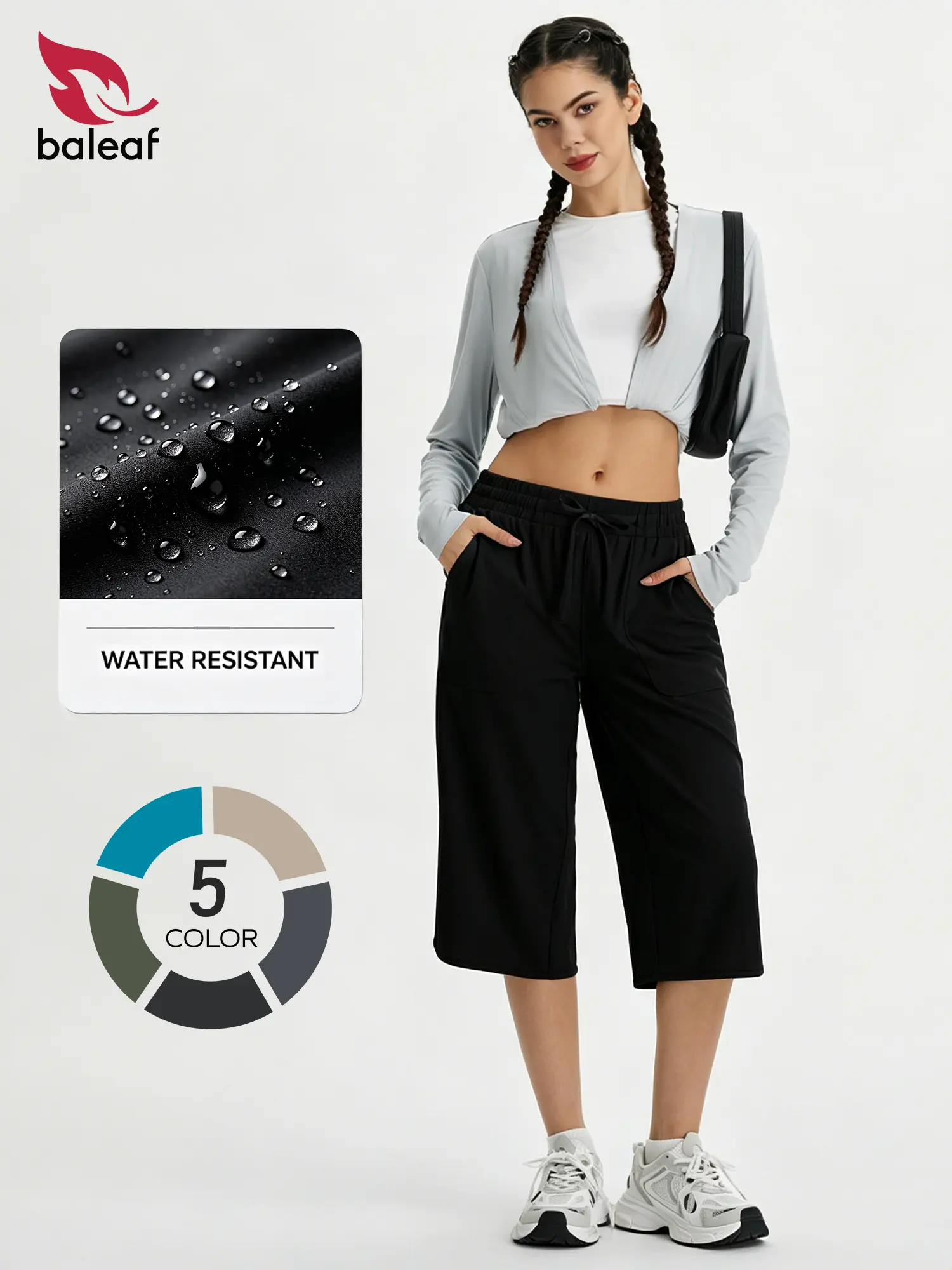 BALEAF Women's Tummy Control Wide Leg 17" Plus Size Hiking Capri Pants - High Waist, UPF50+, Quick Dry, Lightweight, Breathable, High Stretch Bottoms with Pockets - Workout Clothes Women, Everyday Activewear for Walking, Travel