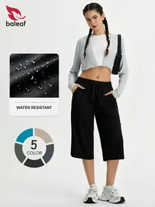 BALEAF Women's Tummy Control Wide Leg Hiking Capri Pants 17" Plus Size Athletic Yoga Capris High Waist Active Lounge Pants with Pockets UPF50+ Sun Protection Quick Dry Lightweight Breathable Stretch Casual Sweatpants for Walking Travel Wear summerwins