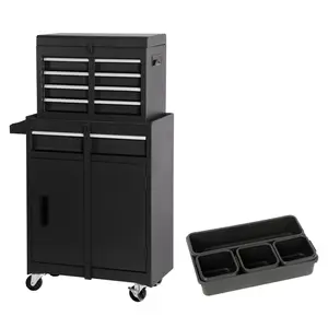 Tool Chest, 5-Drawer Rolling Tool Storage Cabinet with Detachable Top Tool Box, Liner, Universal Lockable Wheels, Adjustable Shelf, Locking Mechanism, Metal Tool Cart ,with 5pcs plastic tool tray