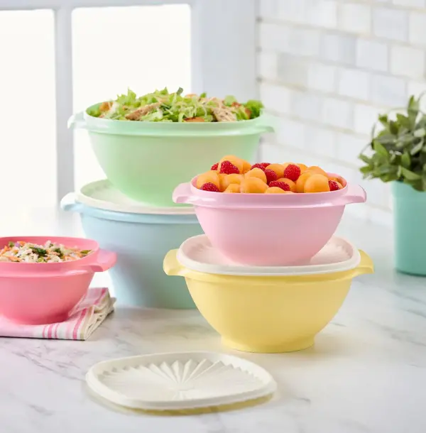 Tupperware Heritage Collection 5-Piece Food Storage Bowl Set with Handles, Kitchen Tableware Essentials
